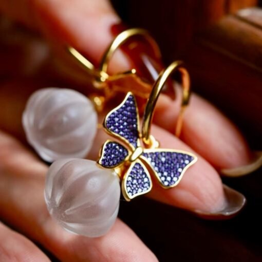 Natural Quartz Teardrop Butterfly Earrings s925 silver/Unique Chunky Quartz Drop Earrings Women/Art Deco Modern Statement Quartz Earrings - Image 6