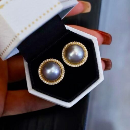 Natural Mabe Pearl Studs with Zircon Sterling Sliver|Pearl Halo Zircon Stud|Statement Studs Earring|Real Pearl Stud|Perfect Anniversary Gift - Image 7