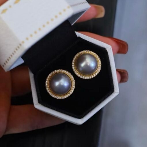 Natural Mabe Pearl Studs with Zircon Sterling Sliver|Pearl Halo Zircon Stud|Statement Studs Earring|Real Pearl Stud|Perfect Anniversary Gift - Image 6
