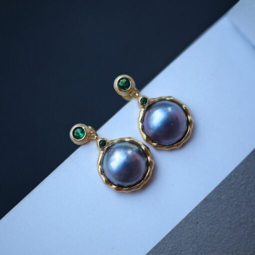 Natural Mabe Pearl Studs Earrings With s925 Silver|Mabe Pearl Jewelry|Dainty Grey Pearl Earrings|Real Mabe Pearl|Perfect Anniversary Gift