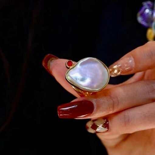 Natural Big Pearl Ring Silver|Minimalist Simple Pearl ring gold Women|Statement Pearl ring|Unqiue June Birthstone Pearl ring - Image 2