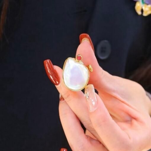 Natural Big Pearl Ring Silver|Minimalist Simple Pearl ring gold Women|Statement Pearl ring|Unqiue June Birthstone Pearl ring - Image 5