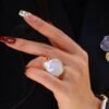 Natural Big Pearl Ring Silver|Minimalist Simple Pearl ring gold Women|Statement Pearl ring|Unqiue June Birthstone Pearl ring