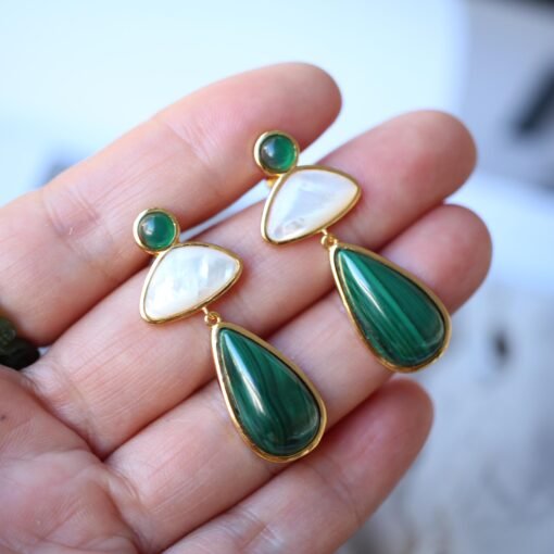 Natural Malachite Drop Earrings sterling silver|Vivid Green Malachite Jewelry|Statement Green Drop Earrings Real|Charm Pearl Earrings - Image 2