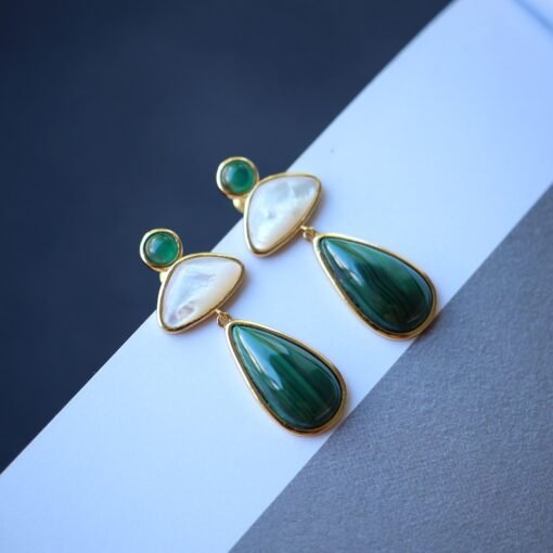 Natural Malachite Drop Earrings sterling silver|Vivid Green Malachite Jewelry|Statement Green Drop Earrings Real|Charm Pearl Earrings - Image 6