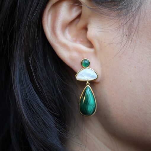 Natural Malachite Drop Earrings sterling silver|Vivid Green Malachite Jewelry|Statement Green Drop Earrings Real|Charm Pearl Earrings - Image 4