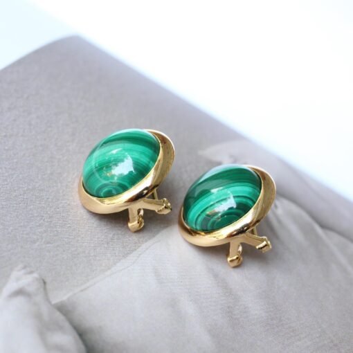Natural Malachite Studs Earrings silver|Statement Malachite Jewelry|Charm Vintage reen Earring|Hemisphere Malachite Earringbridesmaids gift - Image 2