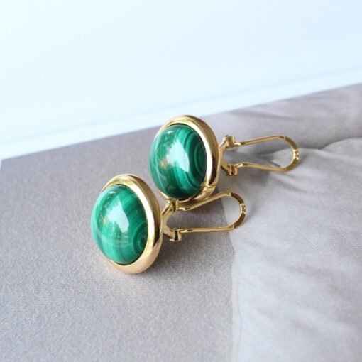 Natural Malachite Studs Earrings silver|Statement Malachite Jewelry|Charm Vintage reen Earring|Hemisphere Malachite Earringbridesmaids gift - Image 6