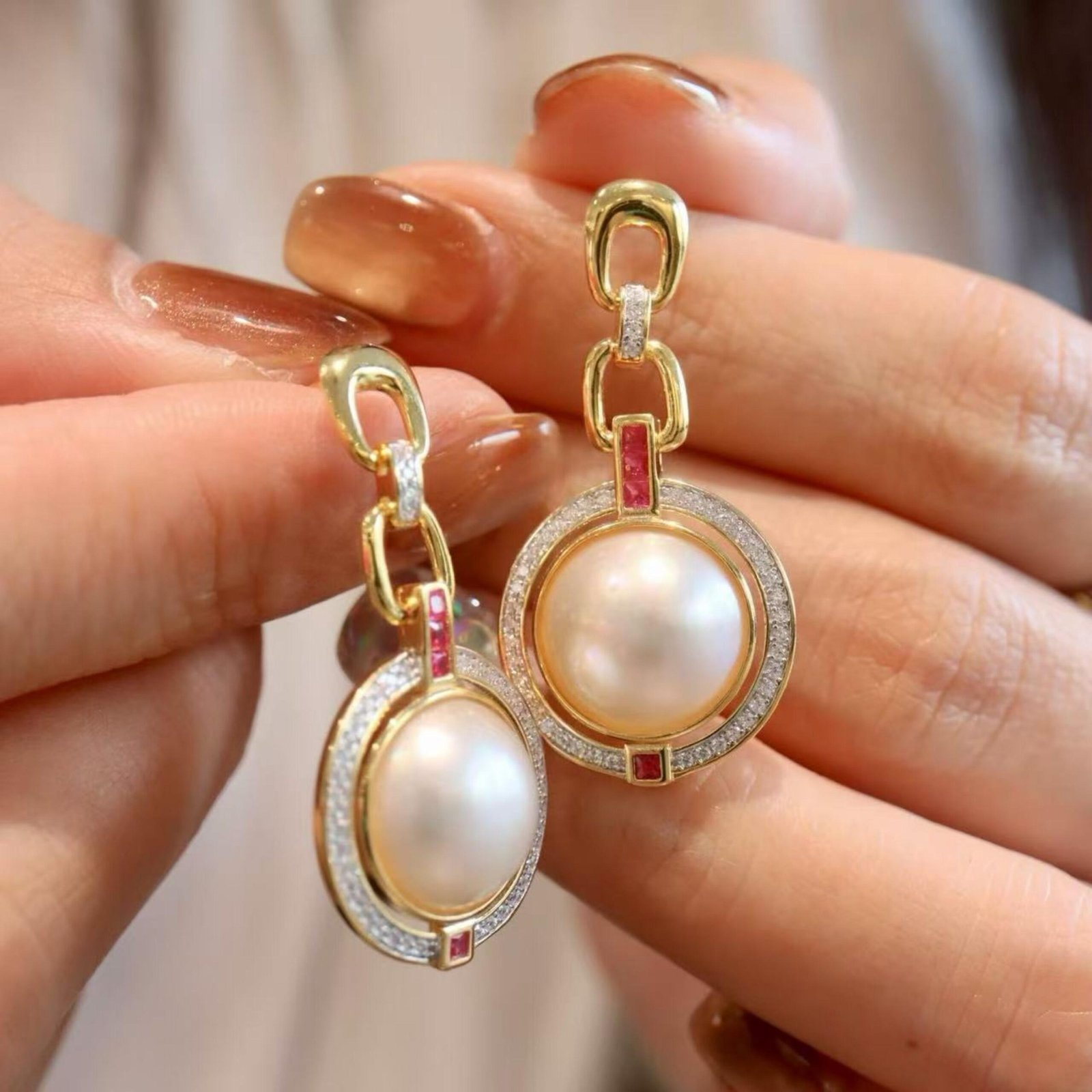 Natural Seawater Mabe Pearl Drop arrings s925 Silver|Vintage Bezel Mabe Pearl Earring|Unqiue Art Deco Pearl earring|Perfect wedding earrings - Image 5
