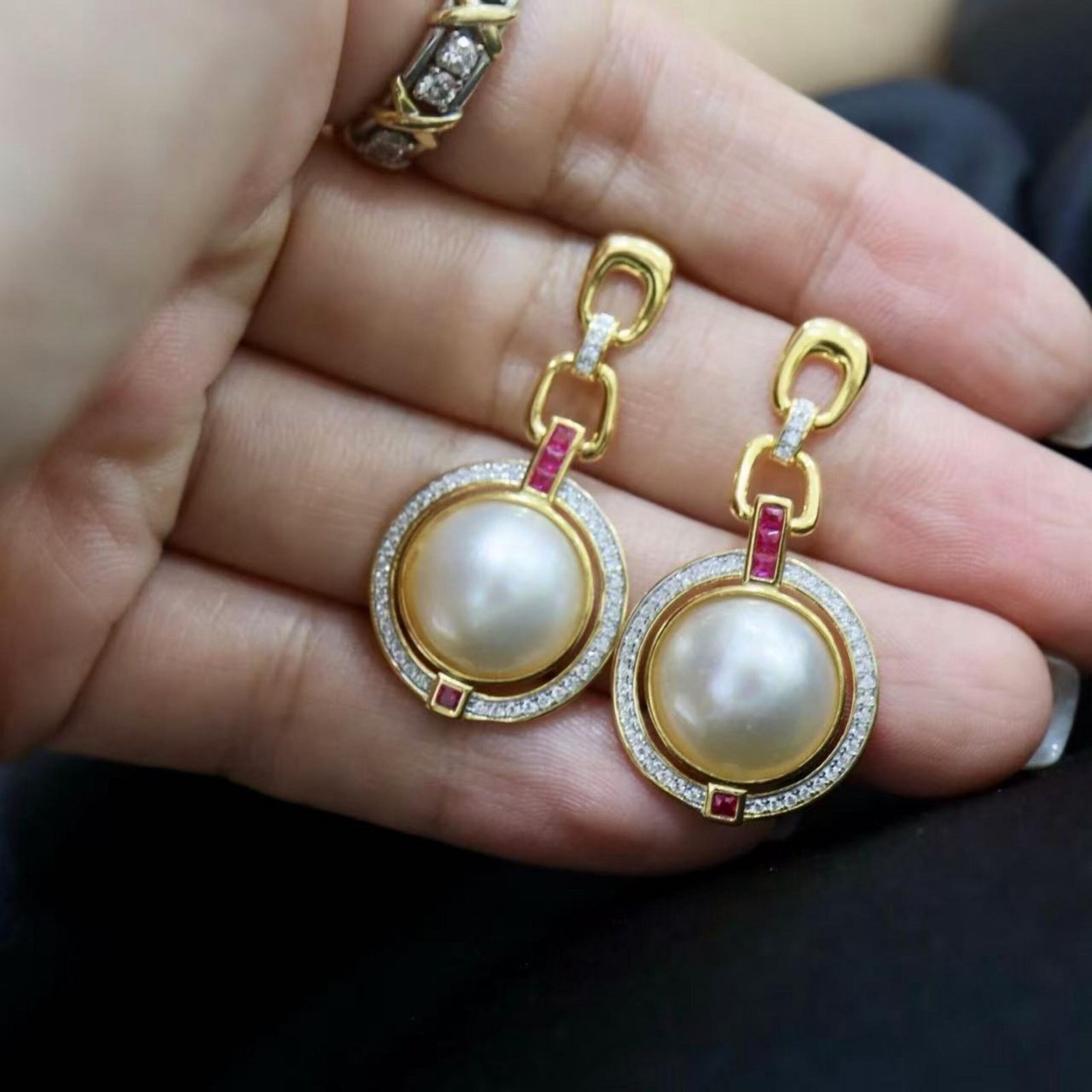 Natural Seawater Mabe Pearl Drop arrings s925 Silver|Vintage Bezel Mabe Pearl Earring|Unqiue Art Deco Pearl earring|Perfect wedding earrings - Image 6