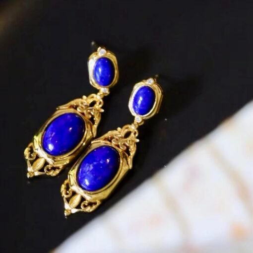 Vintage Lapis Lazuli Drop Gold Plated silver|Natural lapis lazuli Earrings womenUnique Blue Gemstone EarringArt deco lapis lazuli Earrings - Image 2