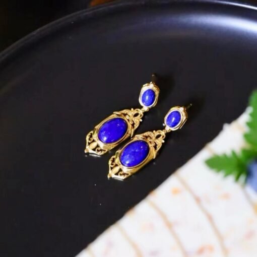 Vintage Lapis Lazuli Drop Gold Plated silver|Natural lapis lazuli Earrings womenUnique Blue Gemstone EarringArt deco lapis lazuli Earrings - Image 4
