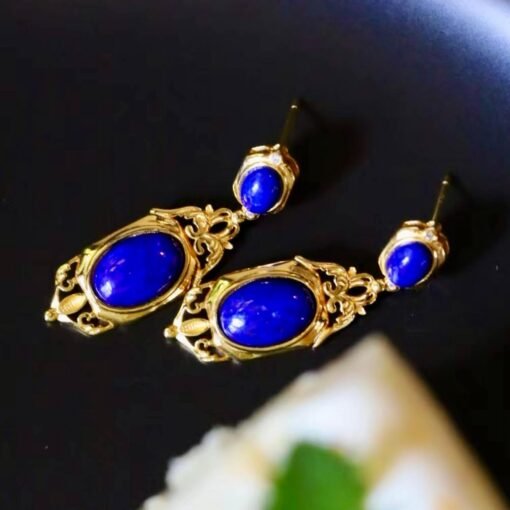 Vintage Lapis Lazuli Drop Gold Plated silver|Natural lapis lazuli Earrings womenUnique Blue Gemstone EarringArt deco lapis lazuli Earrings - Image 5