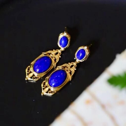 Vintage Lapis Lazuli Drop Gold Plated silver|Natural lapis lazuli Earrings womenUnique Blue Gemstone EarringArt deco lapis lazuli Earrings - Image 8