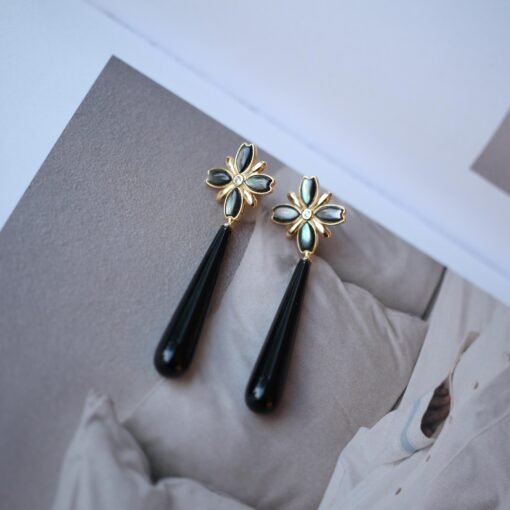 Natural Black Agate Drop Earrings Silver|Unique Black Gemstone Earrings Women|Statement Black Agate Earring|Long Gemstone Earrings For Her - Image 3