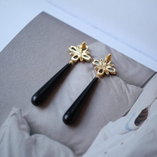 Natural Black Agate Drop Earrings Silver|Unique Black Gemstone Earrings Women|Statement Black Agate Earring|Long Gemstone Earrings For Her - Image 5