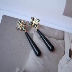 Natural Black Agate Drop Earrings Silver|Unique Black Gemstone Earrings Women|Statement Black Agate Earring|Long Gemstone Earrings For Her