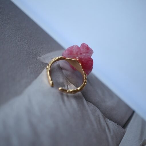 Natural pearl ring with rose quartz gold/Unique pearl pedal rings|Floral pink quartz ring Handmade Pearl ring womenArt deco ring silver - Image 5