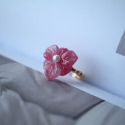 Natural pearl ring with rose quartz gold/Unique pearl pedal rings|Floral pink quartz ring Handmade Pearl ring womenArt deco ring silver