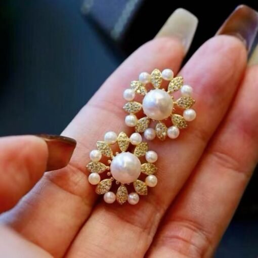 Natural pedal Pearl stud Earrings silver|modern floral Pearl stud|handmade Pearl Earrings|art deco Pearl Earrings|Statement pearl earrings - Image 2