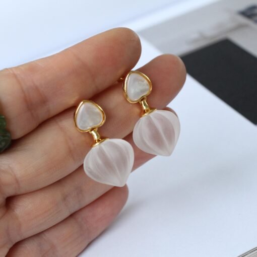 Natural Quartz with Mother of Pearl Teardrop Earrings silver/Unique Chunky Quartz Drop Earrings Women/Art Deco Modern Quartz Earring Gold - Image 3