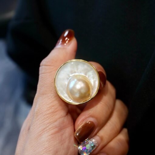 Natural big Pearl Ring Silver|Vintage Pearl ring gold|Statement Mabe Pearl ring Women|June Birthstone Pearl ring|Handmade Real Pearl ring - Image 5