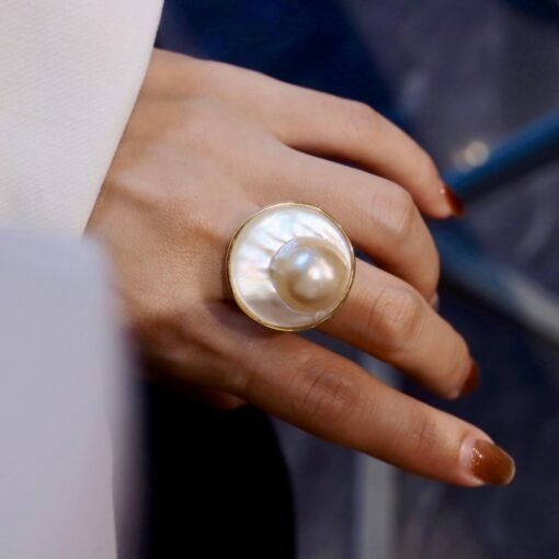 Natural big Pearl Ring Silver|Vintage Pearl ring gold|Statement Mabe Pearl ring Women|June Birthstone Pearl ring|Handmade Real Pearl ring - Image 3