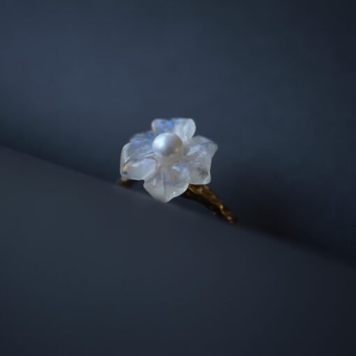 Natural Moonstone with Pearl Ring Women/Unique Moonstone rings/Tiny Petal Flower ring|Hand Carved Moonstone rings|Art deco moonstone ring - Image 6