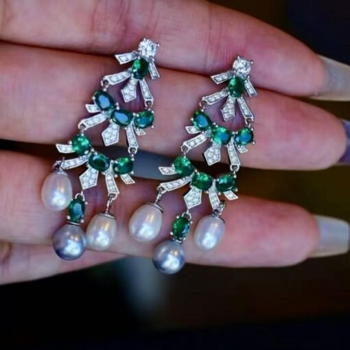 Unique christmas tree pearl stud earrings sterling silver|Real Pearl Studs Earrings|Art Deco Pearl Earrings Women|Charm Hand Carved Earrings - Image 2