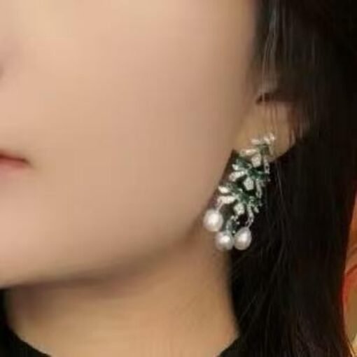 Unique christmas tree pearl stud earrings sterling silver|Real Pearl Studs Earrings|Art Deco Pearl Earrings Women|Charm Hand Carved Earrings - Image 7