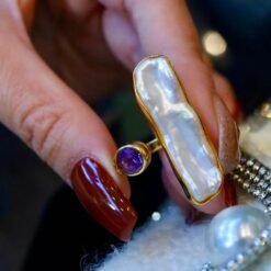 Natural Big Baroque Pearl Ring Silver|Minimalist Simple Pearl ring gold Women|Statement Pearl ring|Unqiue June Birthstone Pearl ring