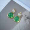 Authentic Cabochon Green Chalcedony Stud Earring 925 Silver|Unique Floral Green Gemstone Studs/Natural Modern Green Gemstone Jewelry Women