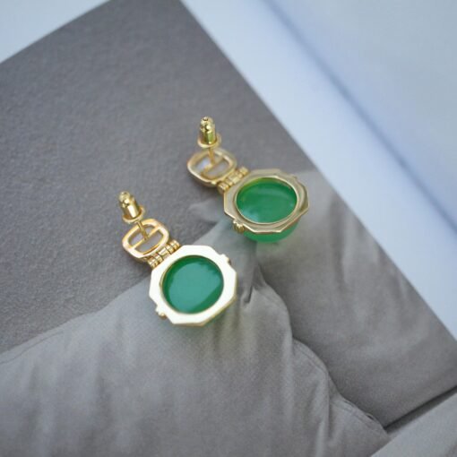 Authentic Cabochon Green Chalcedony Stud Earring 925 Silver|Unique Floral Green Gemstone Studs/Natural Modern Green Gemstone Jewelry Women - Image 5