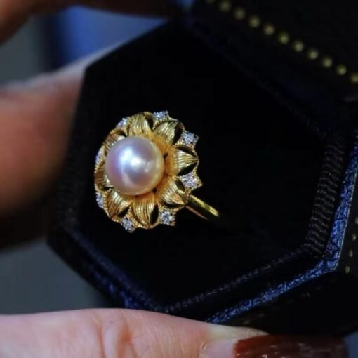 Natural big Pearl Ring Silver|Minimalist Pearl ring gold|Statement Pearl ring Women|June Birthstone Pearl ring|Round Real Pearl ring7.5-8mm - Image 2