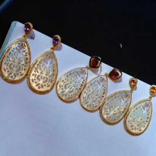 Unique Mother of Pearl With Silver Drop Earrings|Big white gemstone Earrings|Natural Mother of Pearl Stud Women|Handmade Statement Earring - Image 2