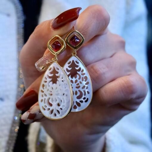 Unique Mother of Pearl With Silver Drop Earrings|Big white gemstone Earrings|Natural Mother of Pearl Stud Women|Handmade Statement Earring - Image 5