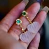 Natural Quartz with Green zircon Teardrop Earrings silver/Unique Chunky Quartz Drop Earrings Women/Art Deco Vintage Quartz Earrings Gold