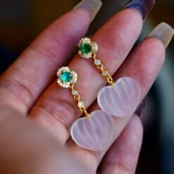 Natural Quartz with Green zircon Teardrop Earrings silver/Unique Chunky Quartz Drop Earrings Women/Art Deco Vintage Quartz Earrings Gold