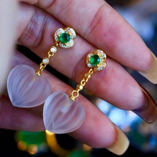 Natural Quartz with Green zircon Teardrop Earrings silver/Unique Chunky Quartz Drop Earrings Women/Art Deco Vintage Quartz Earrings Gold - Image 4