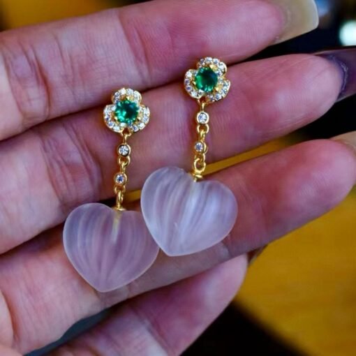 Natural Quartz with Green zircon Teardrop Earrings silver/Unique Chunky Quartz Drop Earrings Women/Art Deco Vintage Quartz Earrings Gold - Image 6
