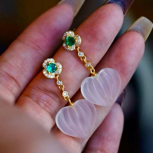 Natural Quartz with Green zircon Teardrop Earrings silver/Unique Chunky Quartz Drop Earrings Women/Art Deco Vintage Quartz Earrings Gold - Image 7