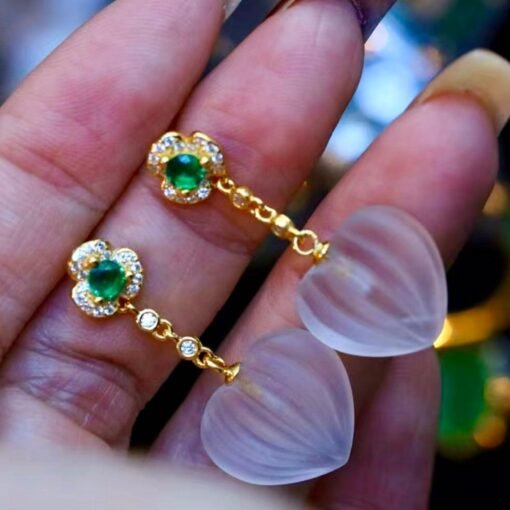 Natural Quartz with Green zircon Teardrop Earrings silver/Unique Chunky Quartz Drop Earrings Women/Art Deco Vintage Quartz Earrings Gold - Image 8