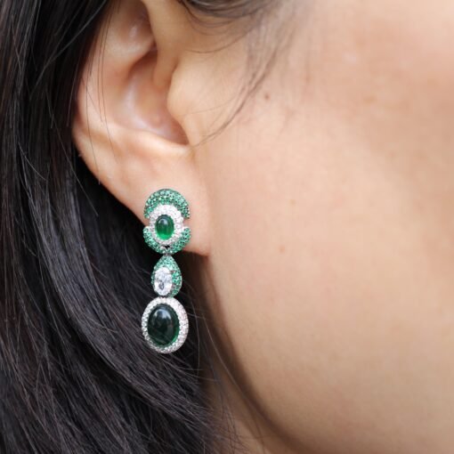 Authentic Oval Green Chalcedony Drop Earring 925 Silver|Unique Green Zircon Drop Earrings/Natural Statement Green Gemstone Jewelry Women - Image 4