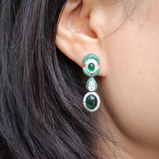 Authentic Oval Green Chalcedony Drop Earring 925 Silver|Unique Green Zircon Drop Earrings/Natural Statement Green Gemstone Jewelry Women - Image 7