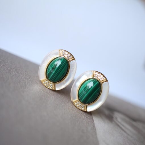 Natural Malachite Studs Earrings With silver|Malachite Jewelry|Statement Green Studs Earring|Vintage malachite studs|Handmade malachite stud - Image 3