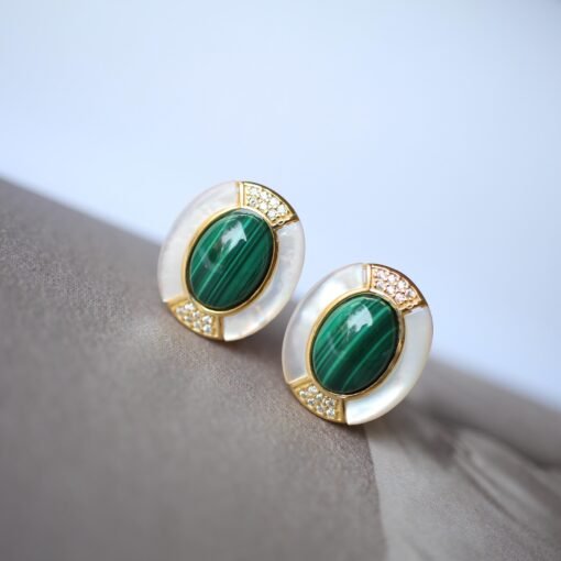 Natural Malachite Studs Earrings With silver|Malachite Jewelry|Statement Green Studs Earring|Vintage malachite studs|Handmade malachite stud - Image 7