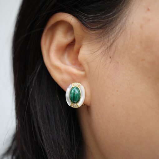 Natural Malachite Studs Earrings With silver|Malachite Jewelry|Statement Green Studs Earring|Vintage malachite studs|Handmade malachite stud - Image 8