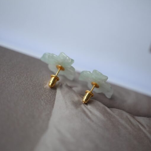 Natural Green Jade Stud Earrings withPearl/Hand-carved Jade Flower Stud Earrings| Everyday Minimalist Earrings|Handmade Dainty Stud Earrings - Image 5