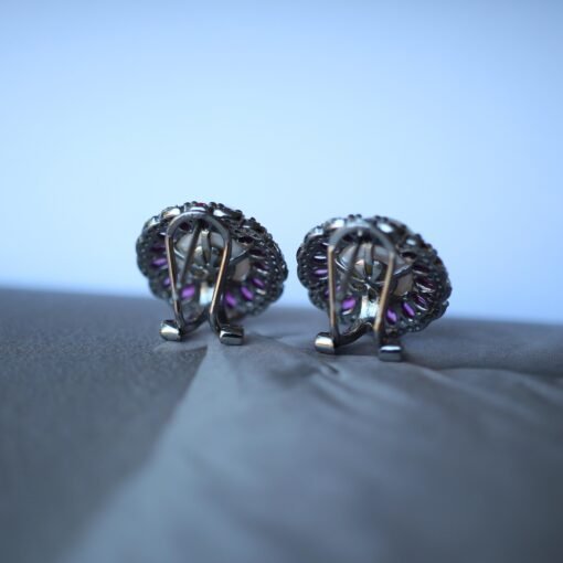 Natural Fresh Water Pearl Earrings in 925 silver with lab ruby halo-Silver pearl studs-Hemisphere silver pearl/Affordable silver earrings - Image 5