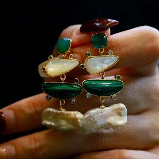 Natural Malachite Drop Earrings sterling silver|Vivid Green Malachite Jewelry|Statement Green Drop Earrings Real|Charm Pearl Earrings - Image 7